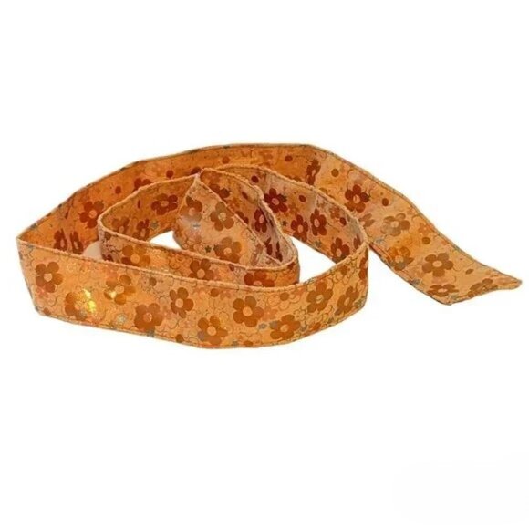 Vintage Micro Suede Midcentury Obi Belt Tie Sash MCM Metallic Accent Boho Floral - Picture 1 of 5